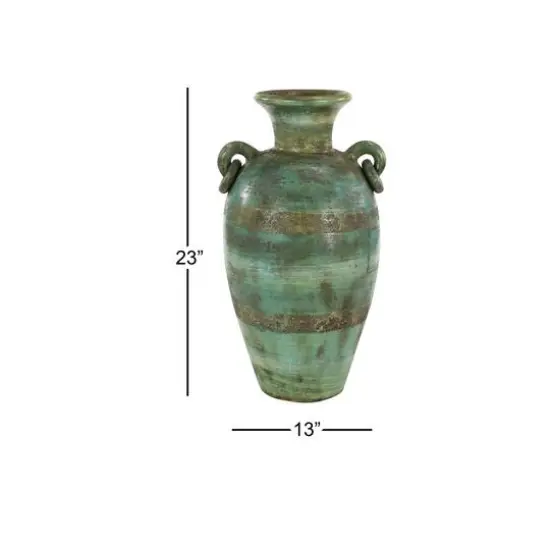 23" Green Ceramic Rustic Vase {7}