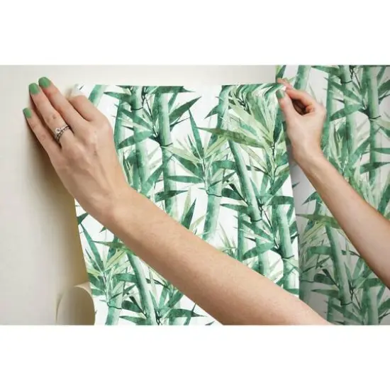 RoomMates Lucky Bamboo Peel & Stick Wallpaper Green/White {11}