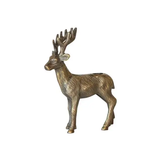 Hello Honey® 8.5" Antique Gold Finish Cast Aluminum Reindeer Taper Candleholder {1}