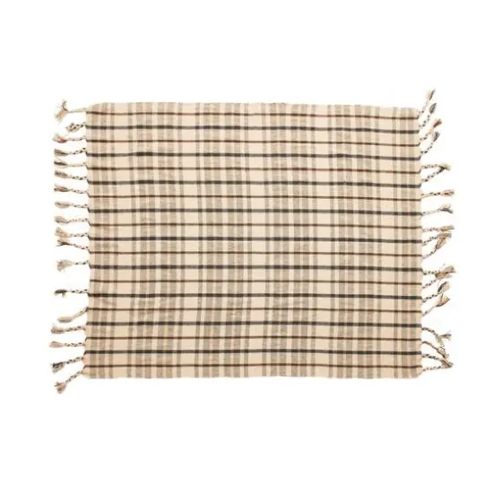 Hello Honey® Charcoal & Brown Woven Recycled Cotton Blend Plaid Throw with Tassels {1}