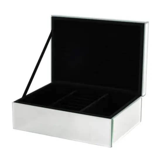 9.75" x 7" x 4.75" Silver Glass Mirrored Decorative Jewelry Box with Pink Bubble Textured Balls {4}