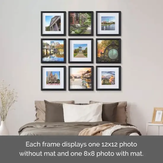 Melannco 9 Pack 8" x 8" Frame with Mat Black {4}