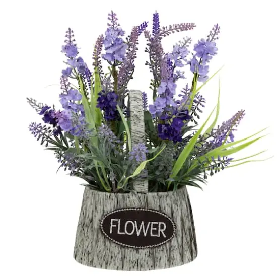 12" Lavender Bouquet in Flower Spring Basket with Handle {1}