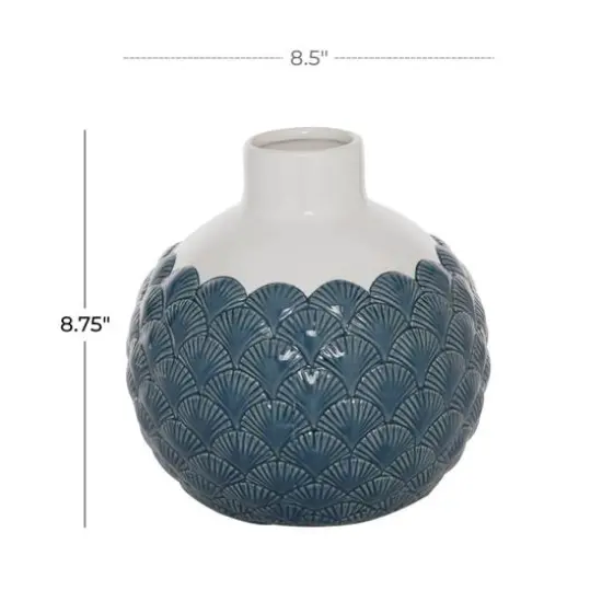 Blue Ceramic Coastal Vase, 9" x 8" x 8" {6}