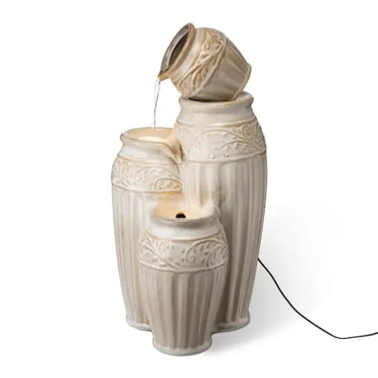 Glitzhome&reg; 27" 4-Tier Sand Beige LED Ceramic Fountain {1}