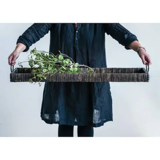 Hello Honey&reg; Black Rattan & Wood Tray with Handles {4}