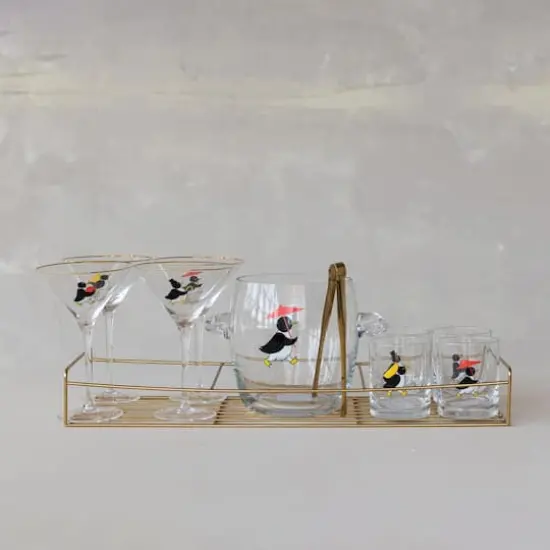 Hello Honey 11-Piece Vintage Reproduction Glass Barware Set with Penguin Decal, Gold Finish {5}