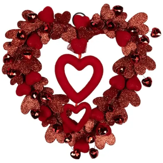 19" Red Heart Shaped Glittered Valentine's Day Wreath {1}