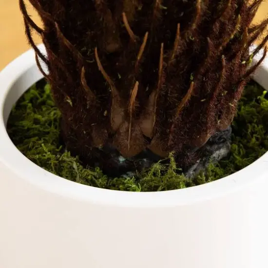 30in. UV Resistant Artificial Cycas Palm Tree in White Decorative Planter (Indoor/Outdoor) {6}