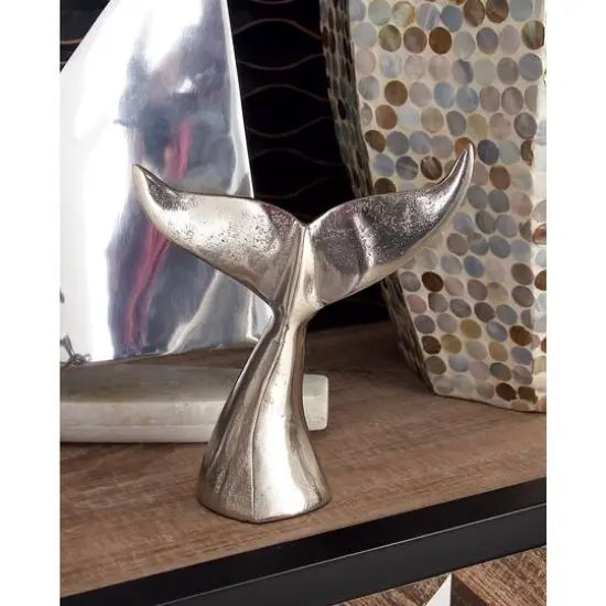 Silver Aluminum Coastal Whale Fluke Sculpture Set {11}