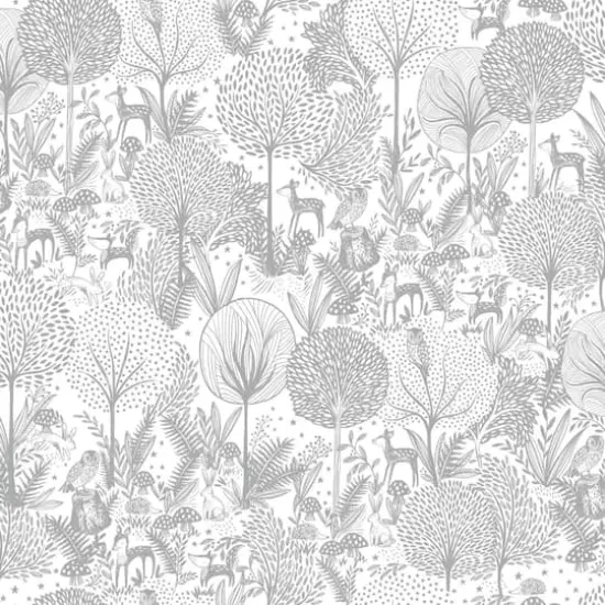 Roommates Forest Friends Peel & Stick Wallpaper Gray/White {1}