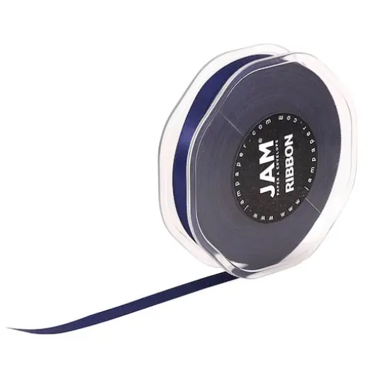 JAM Paper 3/8" x 25yd. Double Faced Satin Ribbon Navy Blue {4}