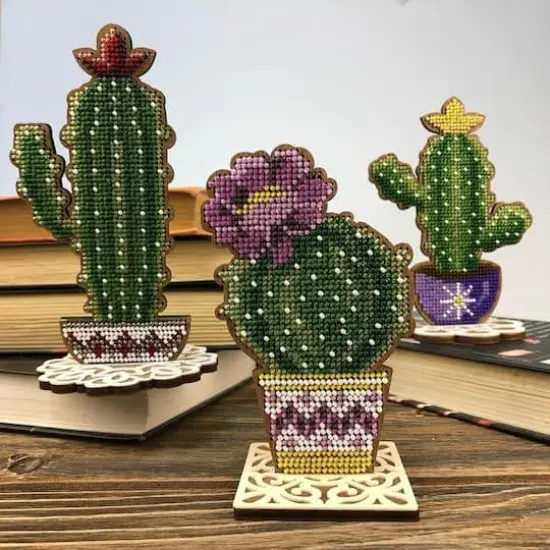 Wonderland Crafts Tall Cactus in Bowl Bead Embroidery on Wood Kit {4}