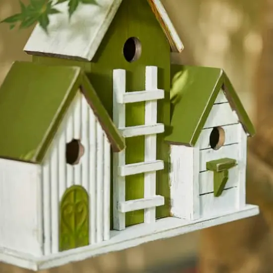 Glitzhome&reg; 14.75" Distressed Wood Villa Birdhouse with 3D Ladder {5}