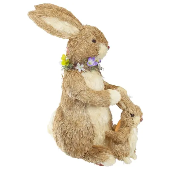 14" Sisal Mommy & Baby Bunny Easter Figure {5}