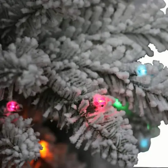 7.5ft Pre-Lit White Slim Fraser Fir Flocked Artificial Christmas Tree, Multicolor Lights {4}