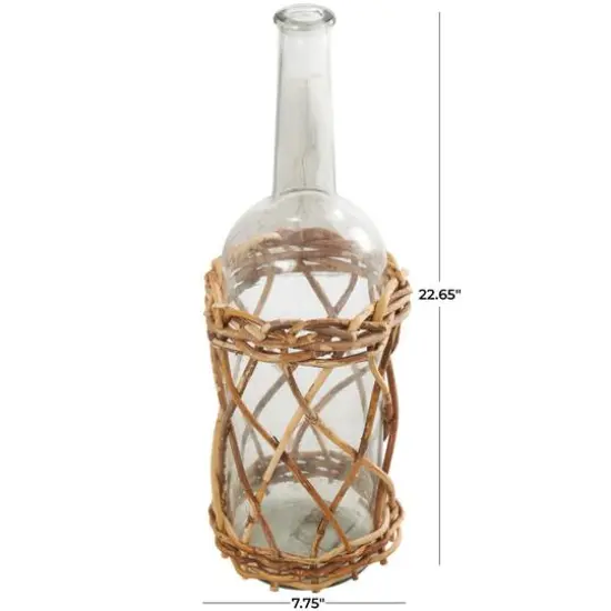 23" Clear Glass Handmade Tall Vase with Brown Rattan Woven Lower Body {6}