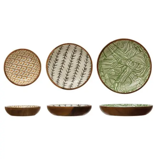 Hello Honey&reg; Enameled Acacia Wood Print Bowls Set {1}