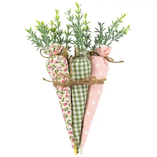9" Mixed Fabric Carrot Easter Decorations Set {5}