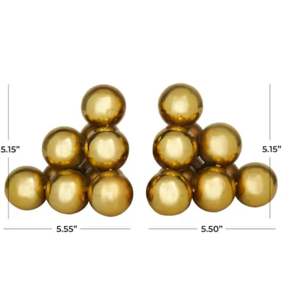 5" Gold Stainless Steel Stacked Orb Bookends Set {6}