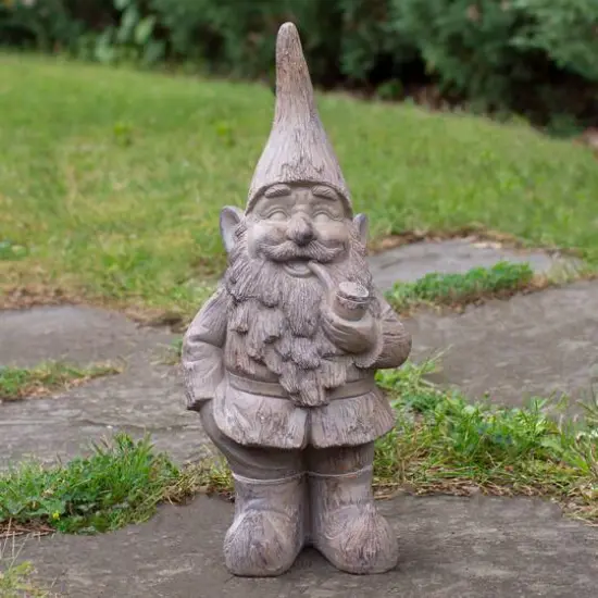 17.75" Gray Standing Gnome Outdoor Garden Statue {3}