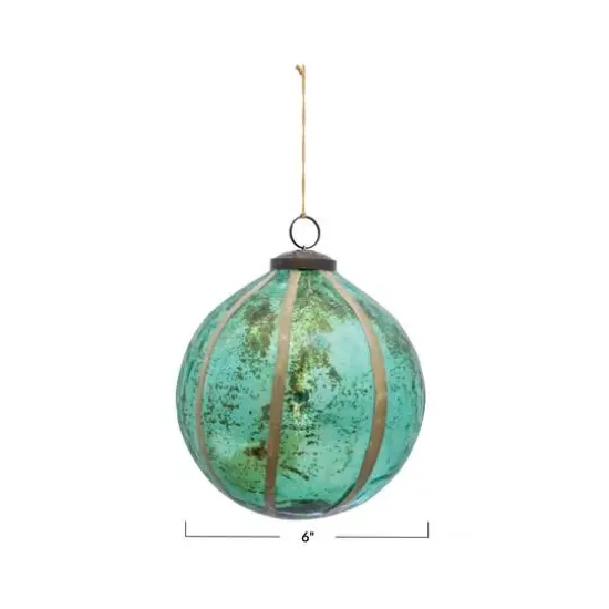 Hello Honey&reg; 6" Turquoise Glass Ball Ornament with Embedded Eucalyptus Leaves {4}