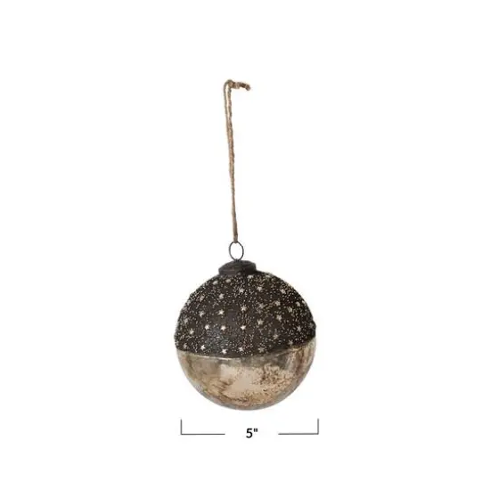 Hello Honey&reg; 5" Starry Bronze & Dipped Silver Mercury Glass Ball Ornament {4}