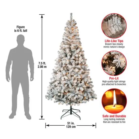 7.5ft Pre-Lit Acacia Flocked Artificial Christmas Tree, Clear Lights {5}
