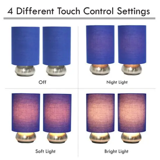 Simple Designs&trade; 2-Pack Mini Touch Lamps with Shades Brushed Nickel Base and Blue Shades {8}
