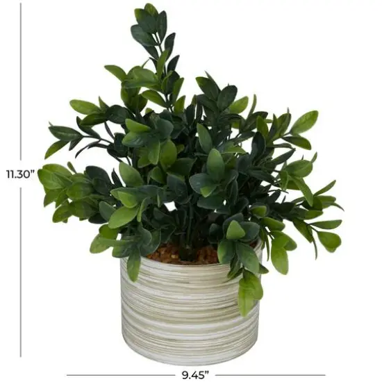 11" Green Faux Foliage Eucalyptus Artificial Plant with Patterned Porcelain Pot {6}