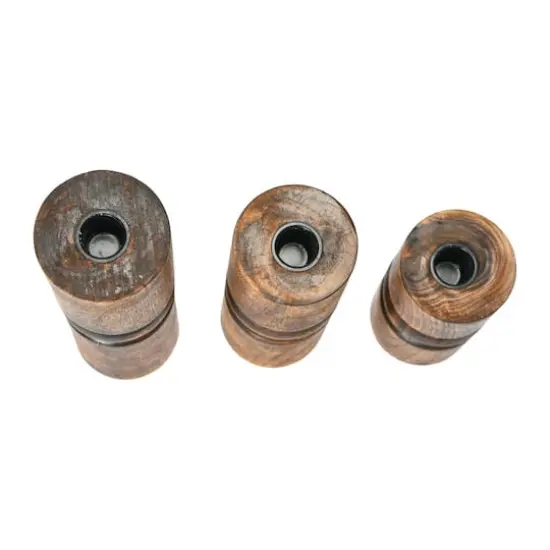 Hello Honey&reg; Wood Stack Taper Candle Holder Set Espresso Finish {3}