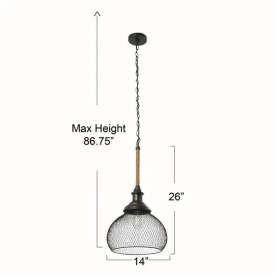 Hello Honey® Robert Stevenson Lighting Martha 26" Black Woven Metal & Natural Rope Ceiling Light {6}