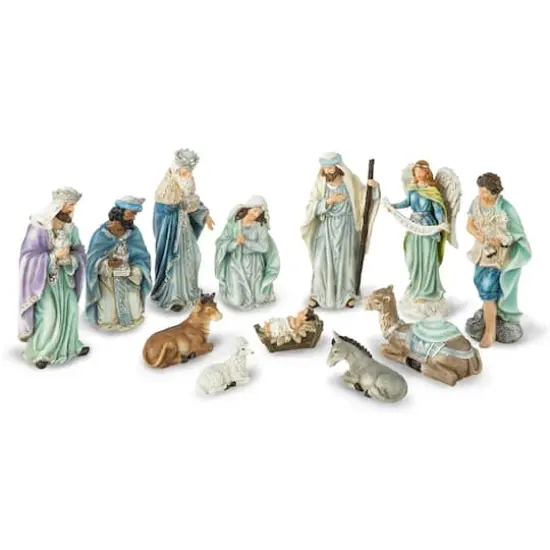 Glitzhome&reg; 12 Piece Deluxe Blue Nativity Figurine Set {1}