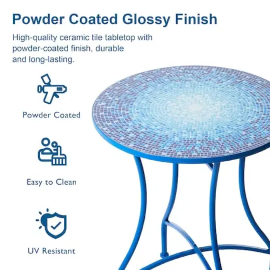 Glitzhome&reg; 28" Blue Outdoor Metal Folding Bistro Table with Ceramic Tile Top {4}