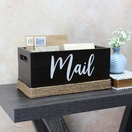 Elegant Designs Mail Script Mail Holder with Handles White/Dark Wood {4}