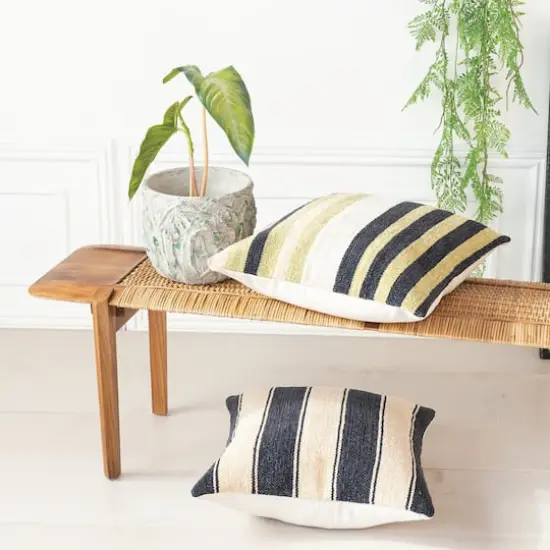 Hello Honey&reg; 20" Black & Cream Striped Cotton Blend Chenille Pillow {3}