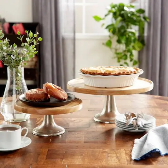 Brown Mango Wood & Metal Cake Stand Set {7}