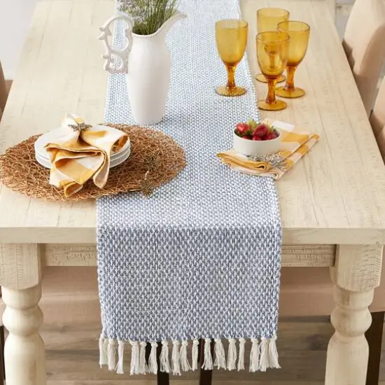 DII&reg; 108" Woven Fringed Table Runner Stonewash Blue {5}