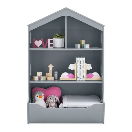 Delta Children Gray Playhouse Bookcase with Toy Storage {4}