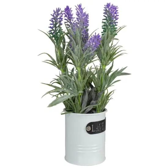 11'' Artificial Lavender Arrangement in White Tin Can {4}