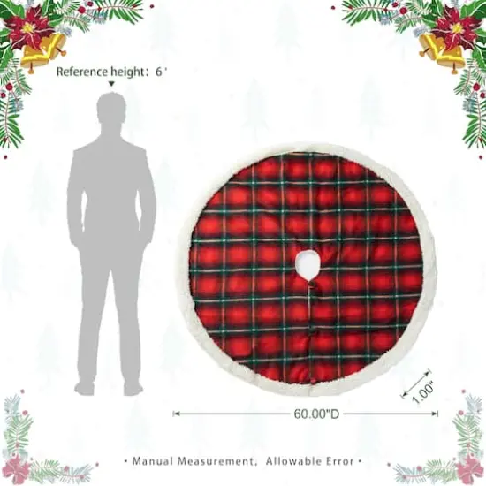Glitzhome&reg; 60" Red & Black Plaid Reversible Sherpa/Flannel Christmas Tree Skirt {9}