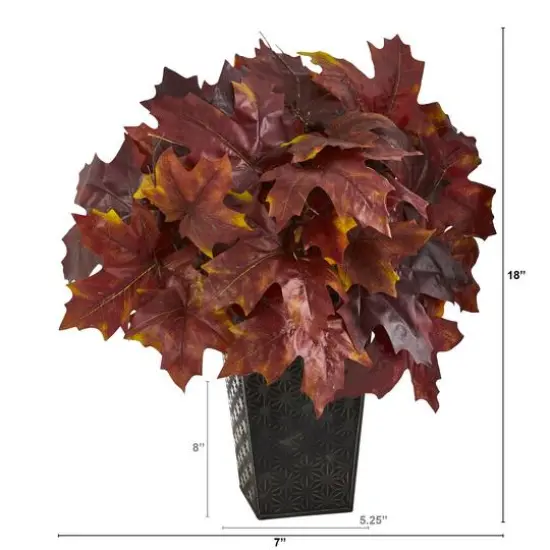18" Burgundy Autumn Maple Leaf Plant in Embossed Black Planter {3}