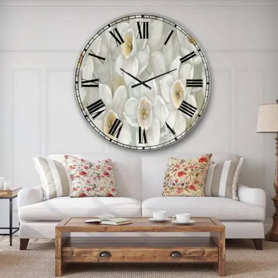 Designart 'Pure Pastel White Flowers Traditional Wall Clock {3}