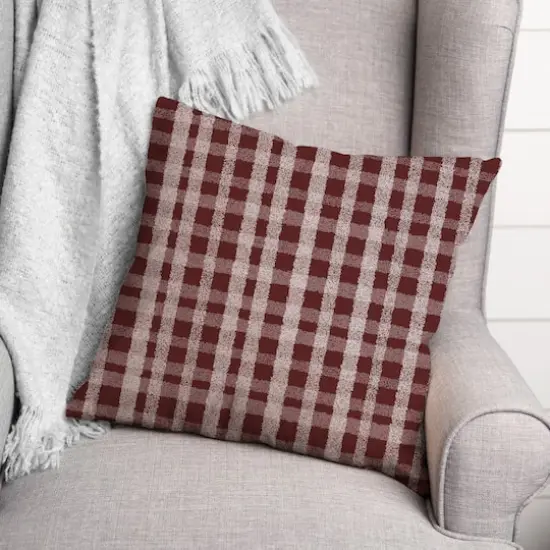 Chalky Plaid Indoor/Outdoor Pillow Maroon {3}