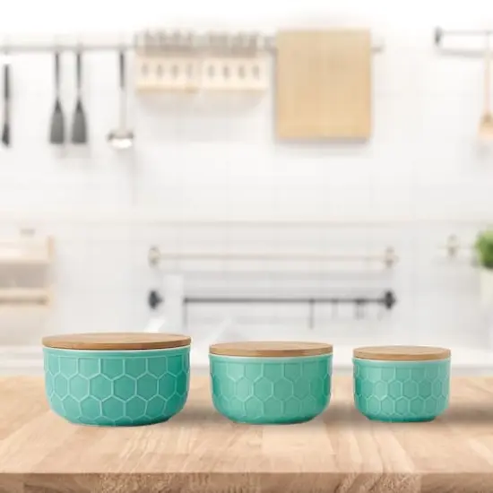Hello Honey&reg; Mint Green Ceramic Bowls with Bamboo Lids Set {3}