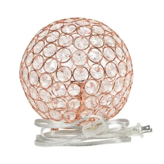 Lalia Home 8" Medium Metal Crystal Round Orb Table Lamp Rose Gold {10}