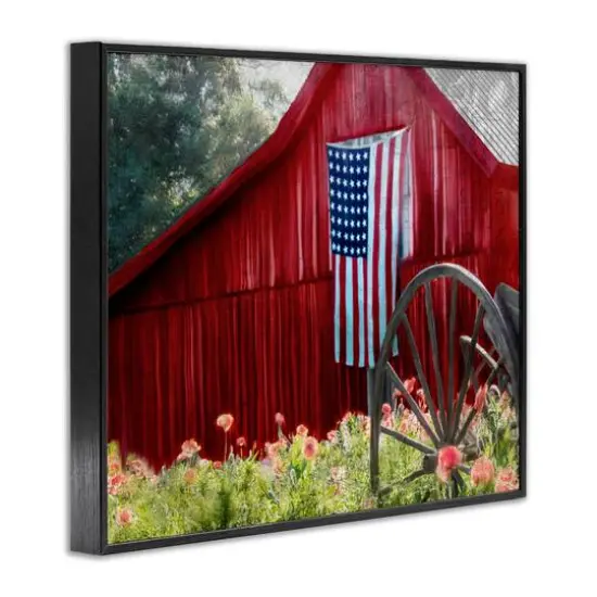 Stupell Industries Red Barn with American Flag Framed Giclee Art Black {4}