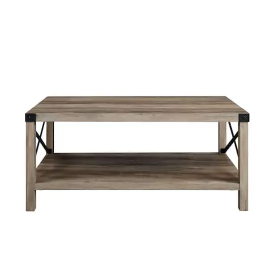 Walker Edison Gray & Black Metal & Rustic Wood Coffee Table {5}