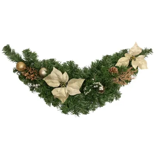 30" Unlit Poinsettia, Pine Cone & Ball Swag, Gold {3}