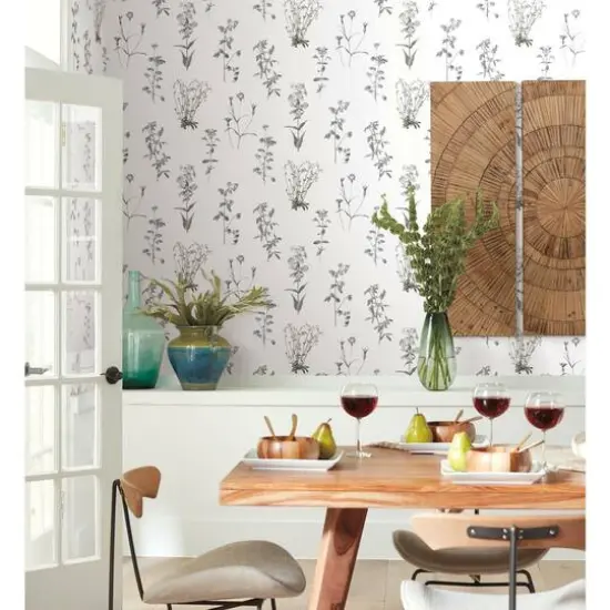 RoomMates Botanical Print Peel & Stick Wallpaper White and Black {4}